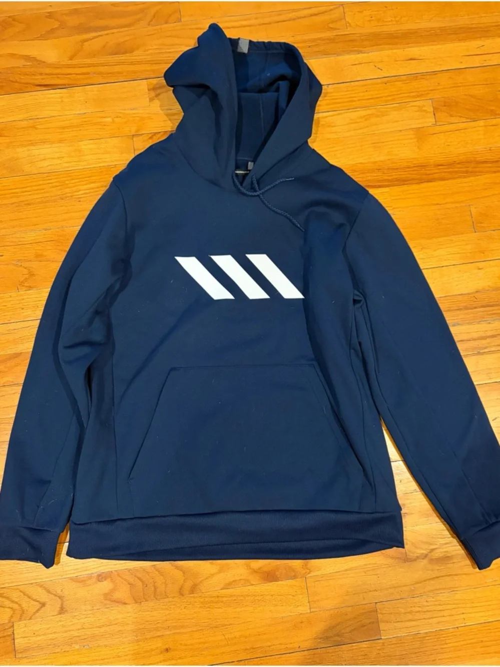 adidas Navy Hoodie with White Three-Stripe Logo
